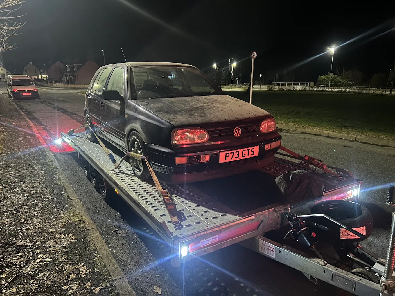 VW Golf recovered at night